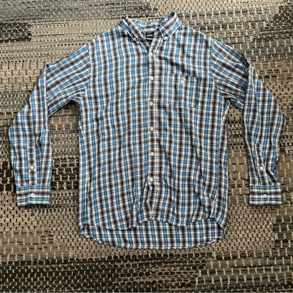 Men’s Nike 6.0 Long Sleeve Button Down Flannel Shirt, Black Blue White, Size L